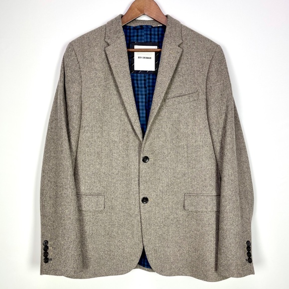 Ben Sherman Brown Herringbone Wool Blend Blazer Suit Jacket Sport Coat Mens XL - Picture 1 of 16